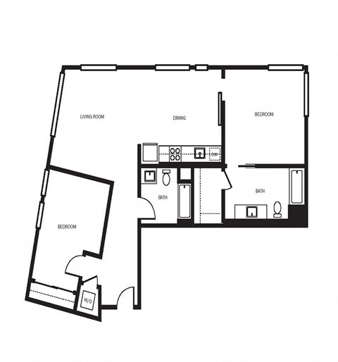 Floor plan for 2 beds, 2 baths, 1185 sqft